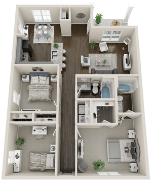 Floor plan for 3 beds, 2 baths, 1219 sqft